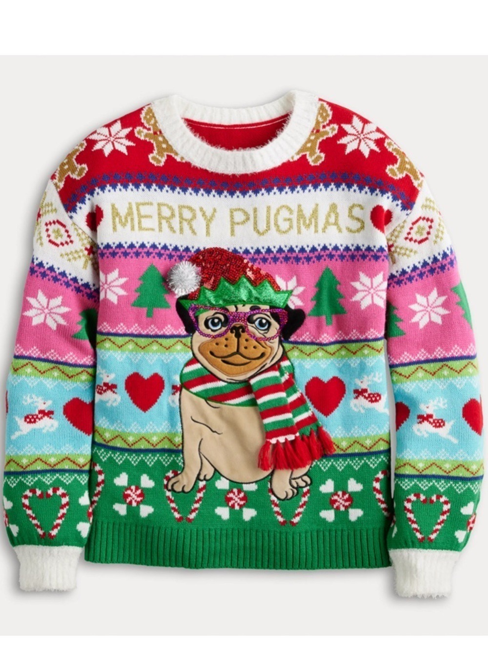 Christmas Holiday Pugmas Sweater Long Sleeves Knit Pug Dog Size Medium - Picture 3 of 17